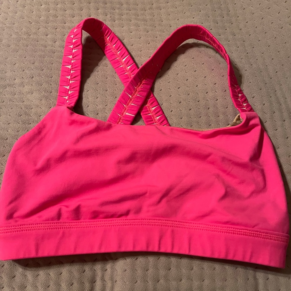 Neon pink sports bra
